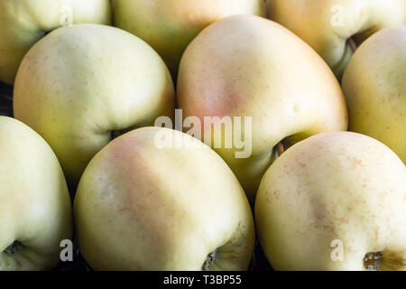 Apples deliver a high impact on the health benefits. Health benefiting concept. Top view with copy space. Selective focus. Stock Photo