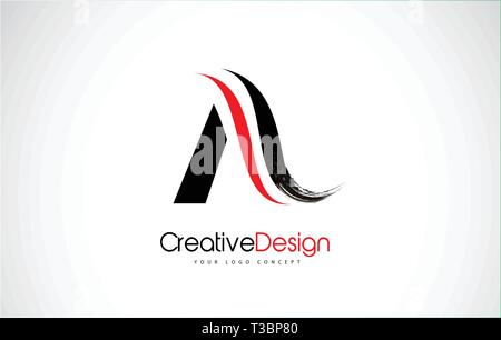 Red and Black A Letter Design Brush Paint Stroke. Letter Logo with ...
