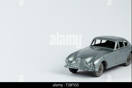 Macro image of vintage toy car isolated in a white background Stock Photo
