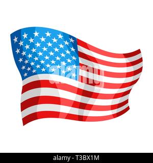 Illustration of waving American Flag. Isolated on white background. Stock Vector