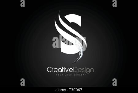 S Letter Design Brush Paint Stroke. Letter Logo on Black Background Stock Vector
