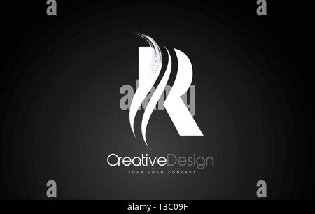 R Letter Design Brush Paint Stroke. Letter Logo with Black Background Stock Vector