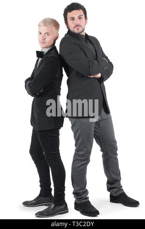 Two young men in jackets Stock Photo