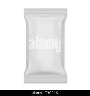 White Blank Foil Food Snack Sachet Bag Packaging Stock Vector