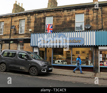 The Amble Butcher Amble is a small town on the north east coast of Northumberland in North East England.This is a butchers shop in the town Cw 6675 Stock Photo
