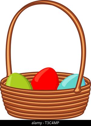 Colorful cartoon wicker basket of eggs Stock Vector
