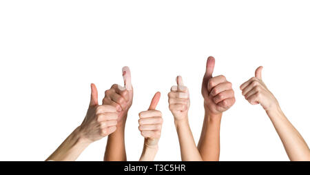 Conceptual image of success: thumbs up diversity hands isolated Stock Photo