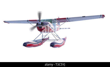 Retro seaplane illustration. 3D render. Isolated on white background. Propeller is rotating and blurred Stock Photo