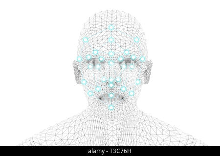 Machine learning systems technology , accurate facial recognition biometric technology and artificial intelligence concept. 3d Rendering of man face a Stock Photo