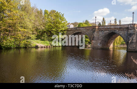 A scenic view of the River Tees at Yarm  showing the  bridge and tree lined river banks Stock Photo