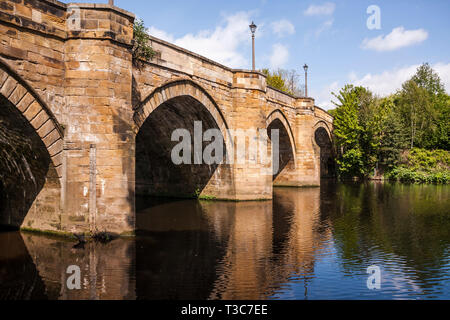 A scenic view of the River Tees at Yarm  showing the  bridge and tree lined river banks Stock Photo