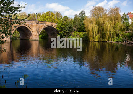 A scenic view of the River Tees at Yarm  showing the  bridge and tree lined river banks Stock Photo