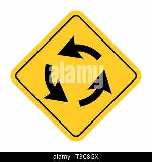 Illustration of Roundabout crossroad traffic sign on white background Stock Vector