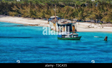 Ship wreck on the beach of Grand Turk in the Caribbean. Stock Photo