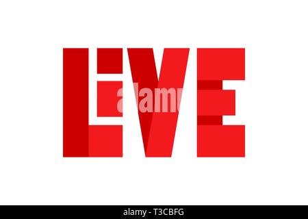 Red live streaming icon isolated on white background. Hand drawn lettering design for social media platforms. - Vector. Stock Vector