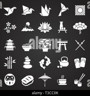 Japan related icons set on black background for graphic and web design. Simple vector sign. Internet concept symbol for website button or mobile app. Stock Vector