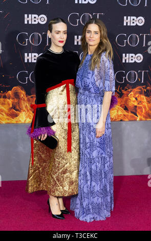 NEW YORK, NY APRIL 03: Sarah Paulson and Amanda Peet attends HBO 'Game of Thrones' final season premiere at Radio City Music Hall on April 03, 2019 in Stock Photo