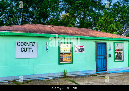 Corner Cuts barbershop is pictured, Aug. 15, 2015, in Bayou La Batre, Alabama. Stock Photo