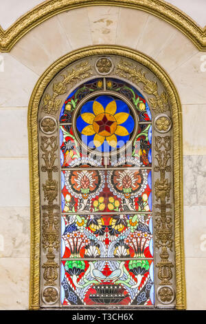 MOSCOW, RUSSIA - MAY 1: Novoslobodskaya Metro Station, stained glass on May 1, 2015 in Moscow. It is on the Koltsevaya Line, between Belorusskaya and  Stock Photo