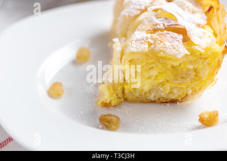 Close-up view of cheese pie with raisins Stock Photo