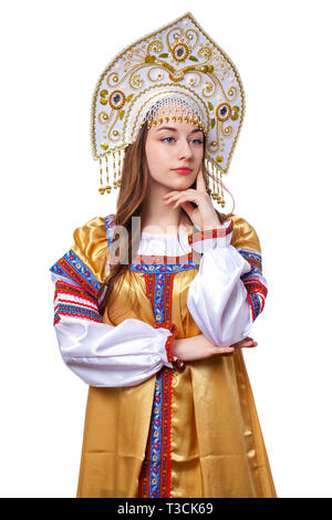 Traditional Russian folk costume, portrait of a young beautiful Stock Photo  by ©arkusha 250590988