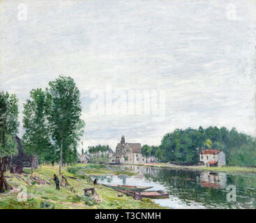 Alfred Sisley (1839  - 1899)   - the matrat boatyard moret sur loing rainy weather 1892 Stock Photo