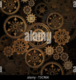 Old gears and cogs clock mechanism. Mixed media. 3d illustration Stock ...