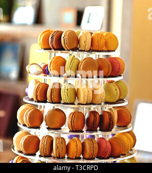assorted macaroon tower Stock Photo