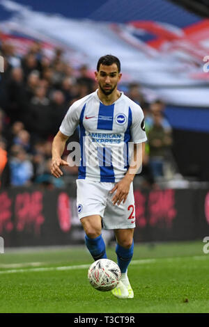 6th April 2019, Wembley, London, England; The Emirates FA Cup, Semi Final, Manchester City vs Brighton ; Martin Montoya (22)of Brighton   Credit: Phil Westlake/News Images  English Football League images are subject to DataCo Licence Stock Photo