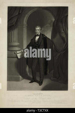 James Knox Polk (1795-1849), 11th President of the United States, Engraving by J. Sartain from an Original Painting by Thomas Sully, 1845 Stock Photo