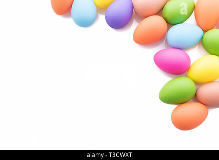 Colorful decorated easter eggs on white background with copy space Stock Photo