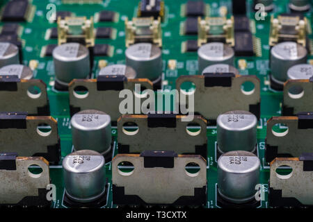 Computer mother board components showing close up of tiny parts in great detail Stock Photo