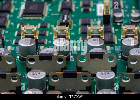 Computer mother board components showing close up of tiny parts in ...