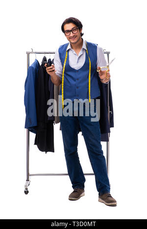 Young tailor isolated on white Stock Photo