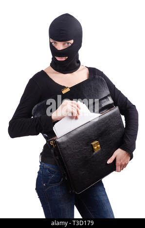 Woman wearing balaclava isolated on white Stock Photo