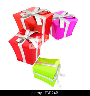 Cube white gift boxes with simple red ribbon 3D Stock Photo - Alamy