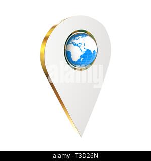 Realistic 3d pointer of map with Earth. Global concept. 3d illustration ...