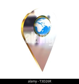 Realistic 3d pointer of map with Earth. Global concept. 3d illustration ...