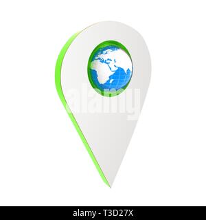 Realistic 3d pointer of map with Earth. Global concept. 3d illustration ...