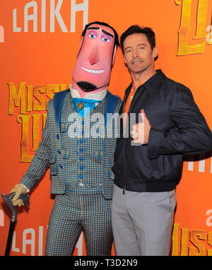 Hugh Jackman and a cartoon character form the movie attend Missing Link ...