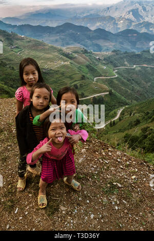 Cheeky kids in the Ha Giang mountains Stock Photo