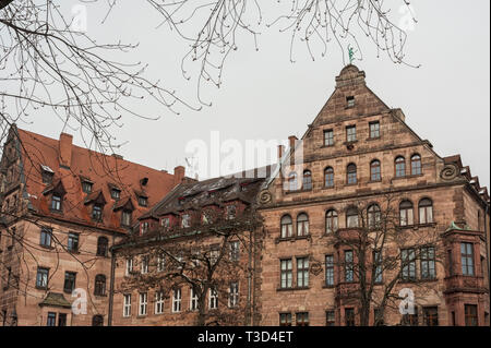 Half-timbered houses in one of the picturesque streets in the historical center of Nuremberg, Bavaria - Germany Stock Photo