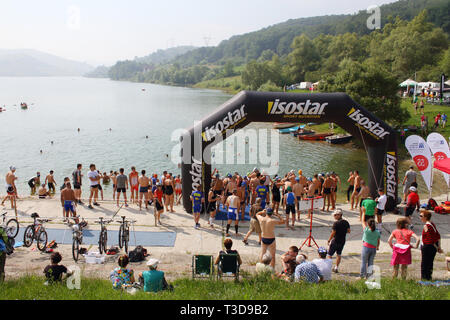 Triathlon competition at Lake Bezid, near Tirgu Mures, Romania Stock Photo