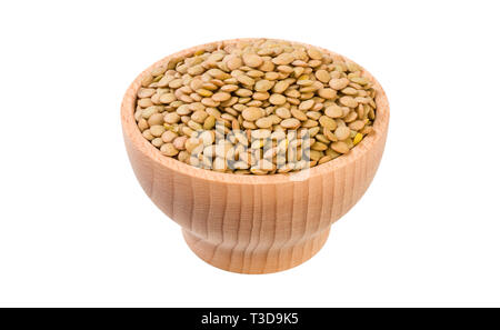 Green lentils  in wooden bowl isolated on white background. nutrition. food ingredient. Stock Photo