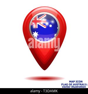 Bright map icon with map of Australia. Location Icon vector. Vector illustration Stock Vector