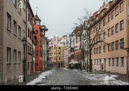Half-timbered houses in one of the picturesque streets in the historical center of Nuremberg, Bavaria - Germany Stock Photo