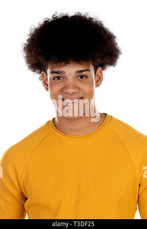 Teenager boy with yellow t-shirt isolated on a white background Stock Photo