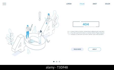 Error 404 page - line design style isometric web banner Stock Vector