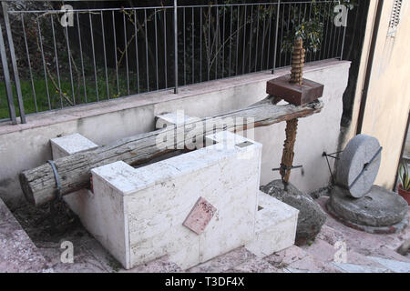 Bova  Reggio Calabria Italy - Path of Farmer's Culture,sack type grape press Credit Giuseppe Andidero Stock Photo