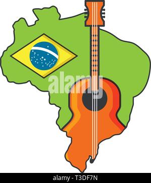 acoustic guitar with map guide of brazil vector illustration design Stock Vector